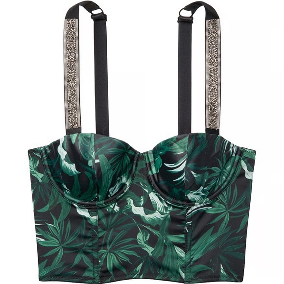 RARE Victoria's‎ Secret Very Sexy Satin Palm Leaf Shine Strap Bustier Bra 32DD - Picture 9 of 17